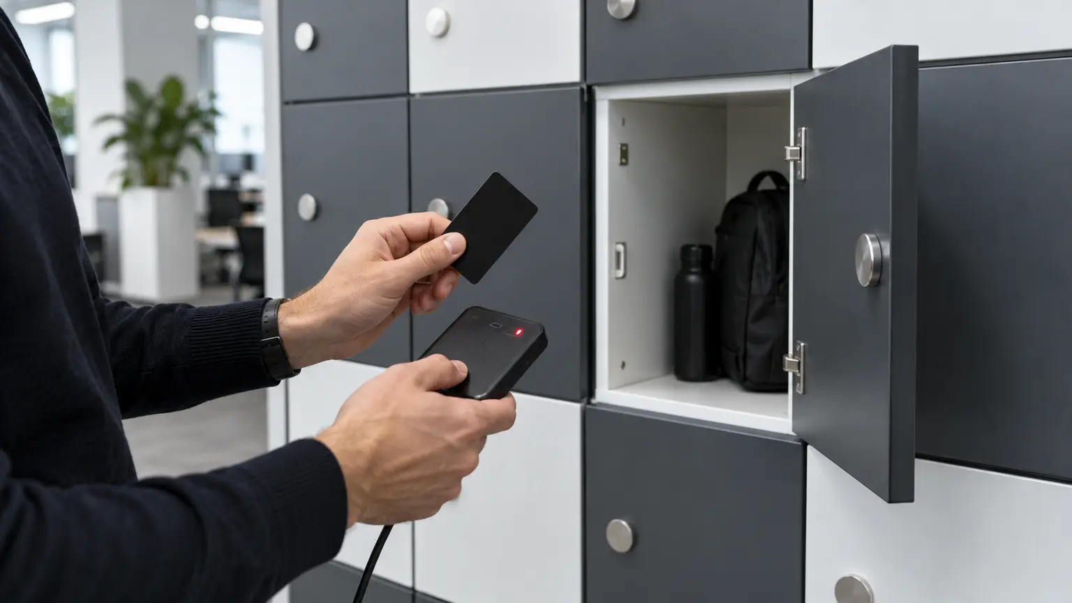 Администратор программирует RFID-карту для персонального шкафчика